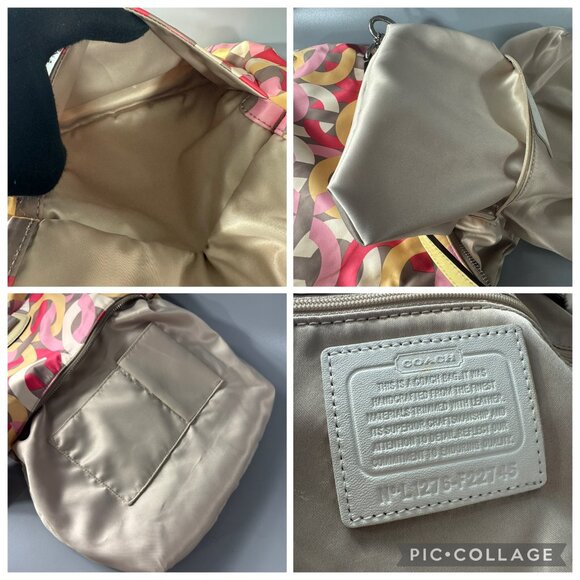 COACH # F22745 Kristin Op Art Yellow Multicolor Satin Hobo Shoulder Bag - Picture 14 of 15